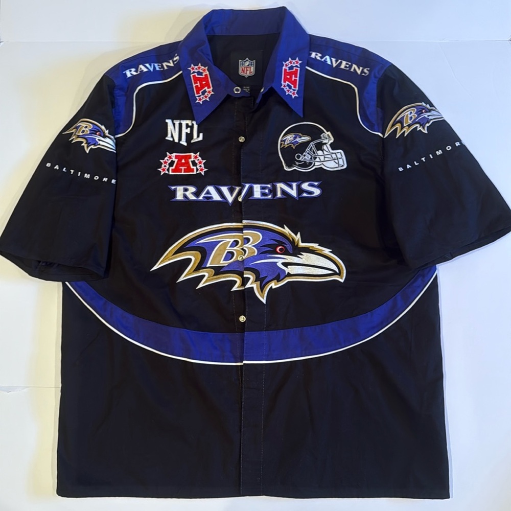 NFL Baltimore Ravens Black and Purple Men's button up Embroidered Jersey Sz XL